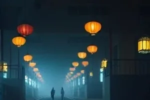 春风町三丁目剧照，商店街口的旧式招牌与自行车