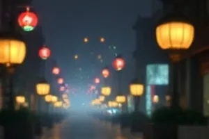 晚钟响起时剧照，暮色庭院里悬挂的铜钟与飞鸟