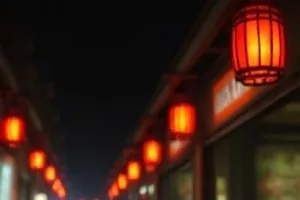 纸灯与列车剧照，夜行列车窗外掠过的纸灯笼光带